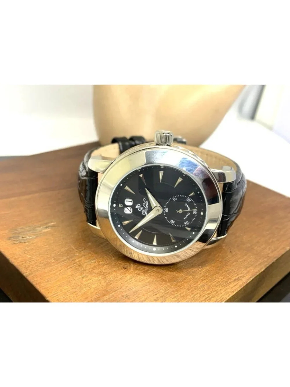 Duboule Men's Watch 2491-3 Automatic Black Dial Date Leather Strap 41mm